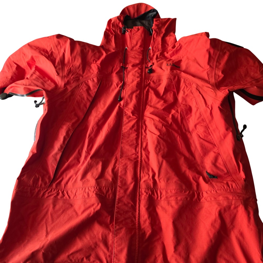 LL Bean Mens XL Tall Red Hooded Rain Jacket Ripstop Nylon Shell OTB34